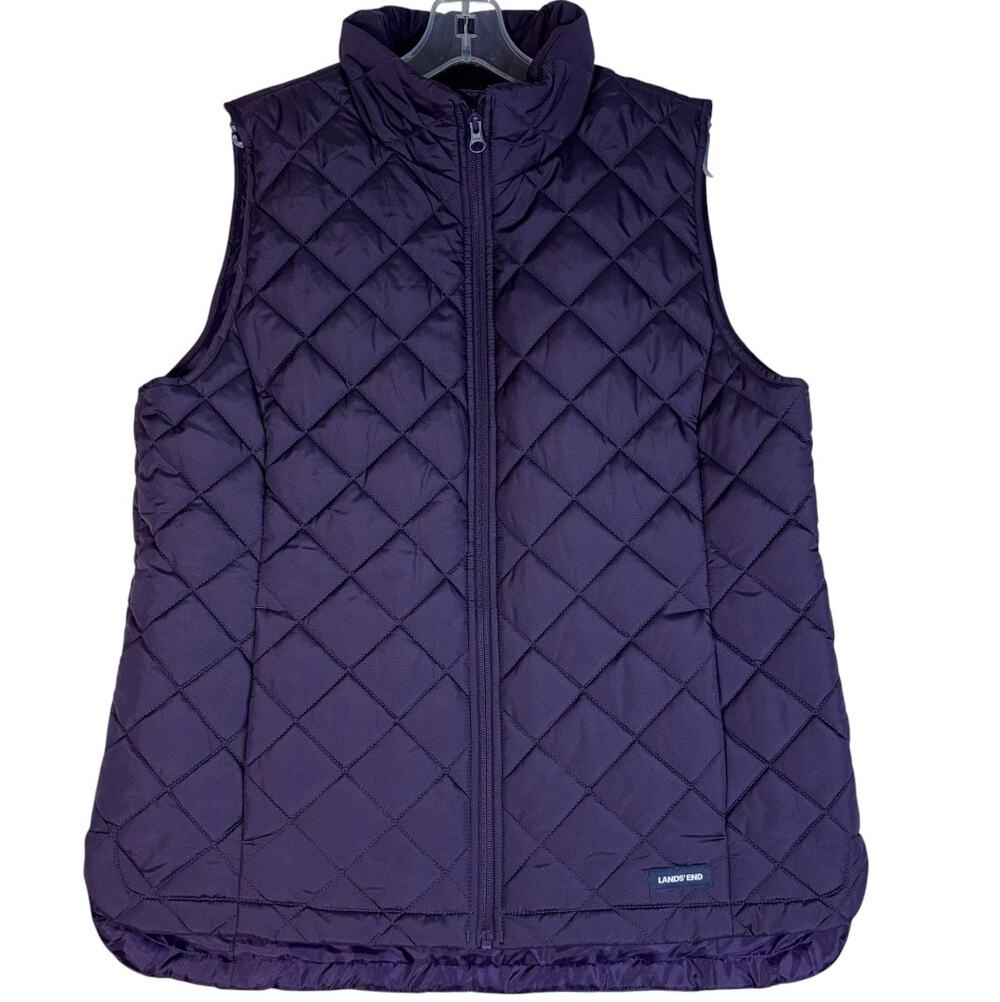 LANDS END WOMEN'S PURPLE QUILTED DOWN VEST JACKET FULL ZIP MEDIUM